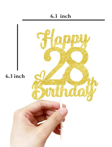28 Birthday Cake Toppers-Gold Glitter, 28Th Cake Topper For Men,28 Cake Topper For Women, 28Th Birthday Decorations,28Th Birthda