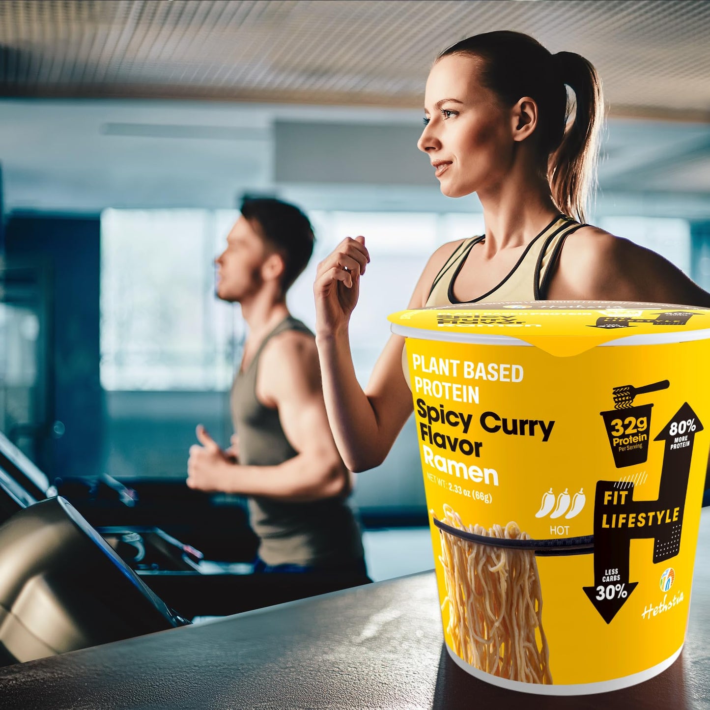 Hethstia Protein Ramen, Spicy Curry Flavor Pre-Packaged Ramen Soup Cup, 6-Pack Instant High-Protein Noodle Broth, 32g Plant Prot