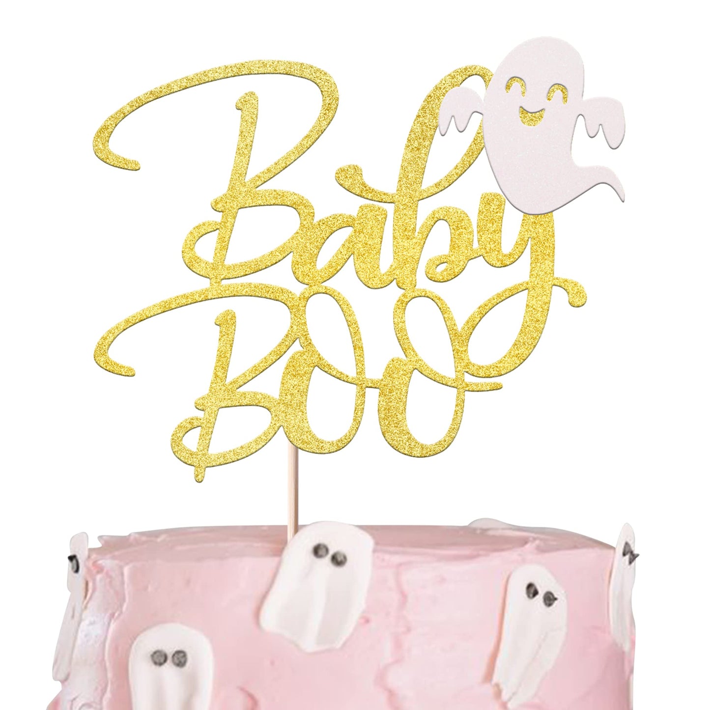 Rsstarxi Cake Topper - Spooky Baby Boo Ghost Pick for Halloween Party - Gold - Model XM120-Gold - Paper Material