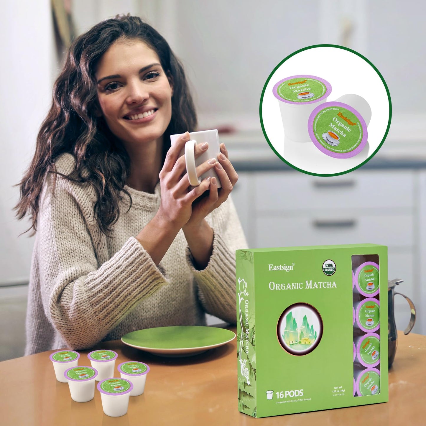 Eastsign Matcha Tea K Cups For Keurig, Matcha Tea Of 16-Count Pack, Matcha Latte, Matcha Keurig Pod For Keurig, Gifts For Festival