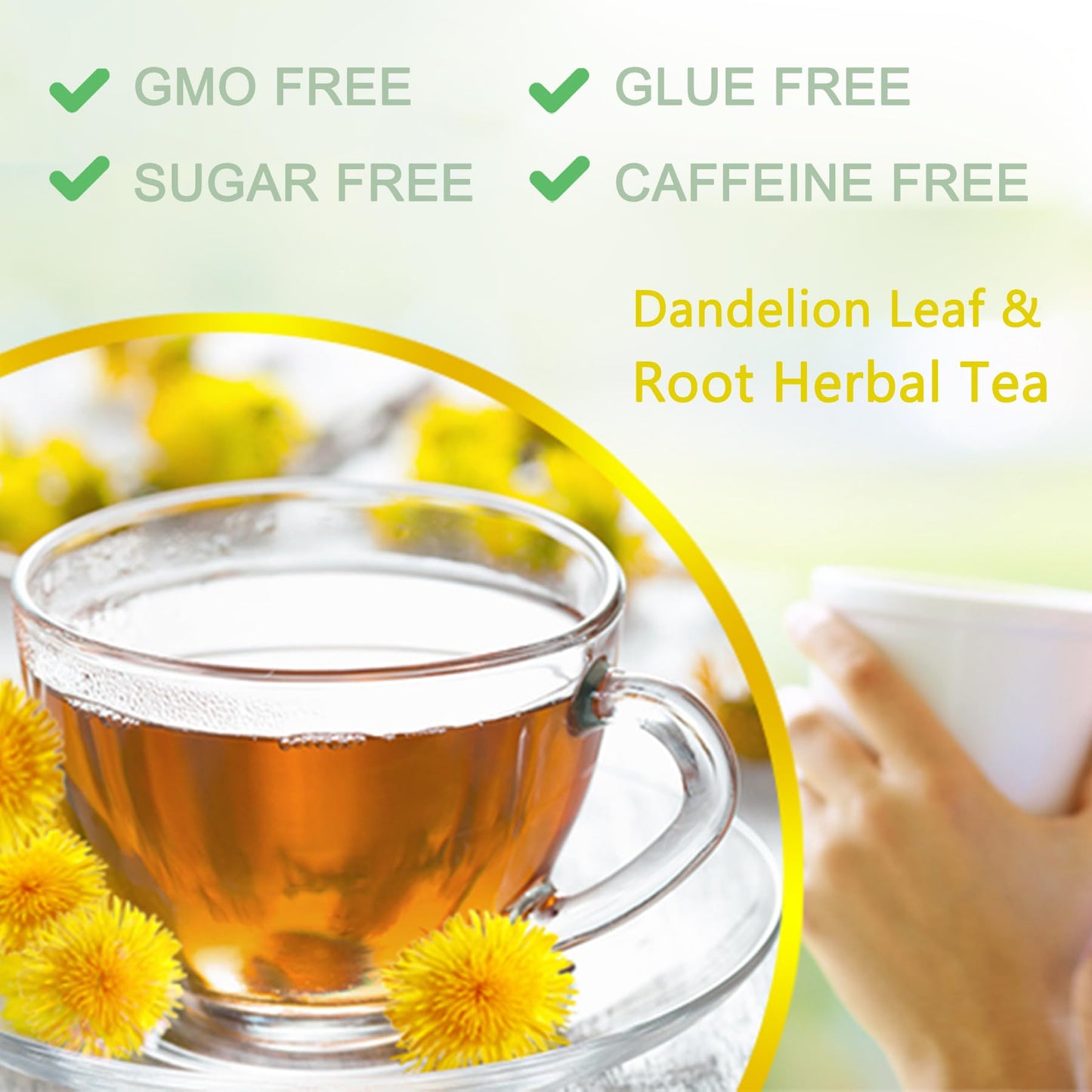 TZTZBOM Dandelion Leaf & Root Tea Bags, Non-GMO, Caffeine-Free, 20 Count