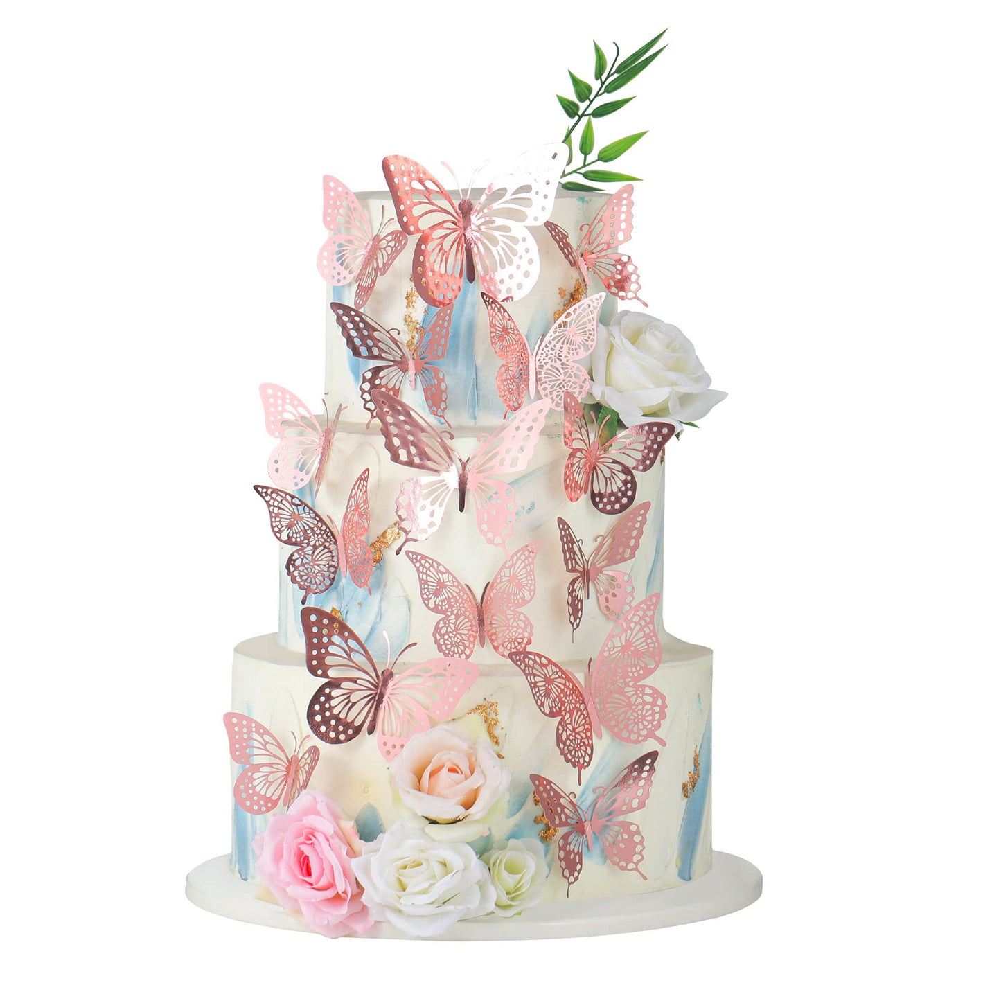 Gyufise 36 Pack Rose Gold Glitter 3D Butterfly Cupcake Toppers Hollow Butterfly Cake Decorations For Birthday Wedding Fairy Part