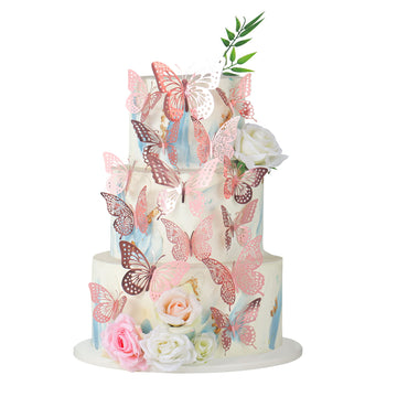Gyufise 36 Pack Rose Gold Glitter 3D Butterfly Cupcake Toppers Hollow Butterfly Cake Decorations For Birthday Wedding Fairy Part