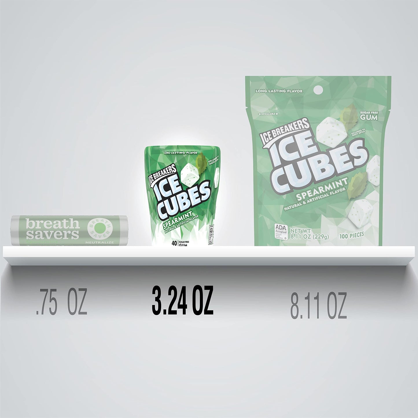 Ice Breakers Ice Cubes Spearmint Sugar Free Chewing Gum, Made With Xylitol, 3.24 Oz Cube Bottles (4 Count, 40 Pieces)