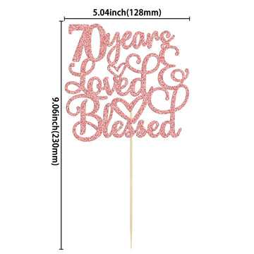 Gyufise 1Pc Rose Gold Glitter 70 Years Love And Blessed Cake Topper Cheers To 70 Years Happy 70Th Cake Topper 70Th Birthday Wedd