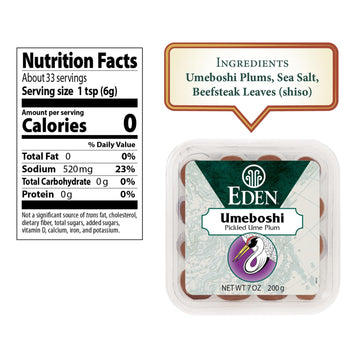 Eden Umeboshi Plum, Japanese Pickled Plum, Wakayama Grown, Whole, Traditionally Made in Japan, No MSG, No Chemical Additives, 7.