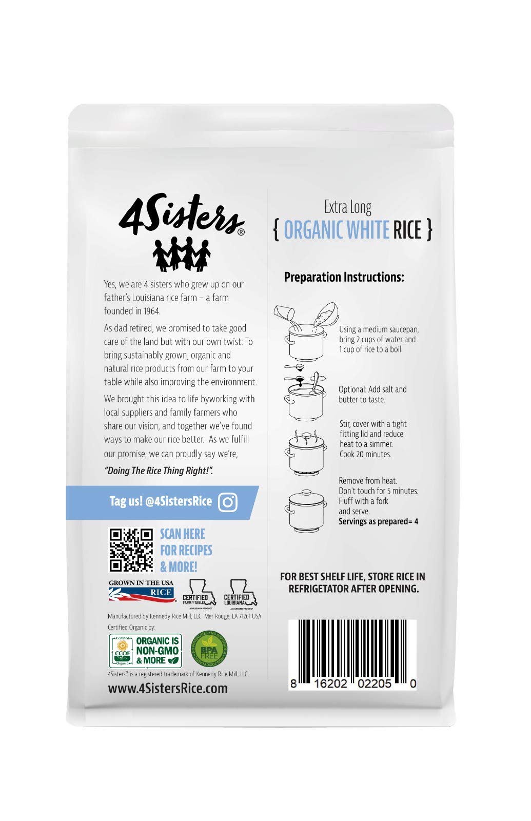 4 Sisters - Rice Og2 White Long Grain - CS of 6-2 LB(D0102HXG5LY.)
