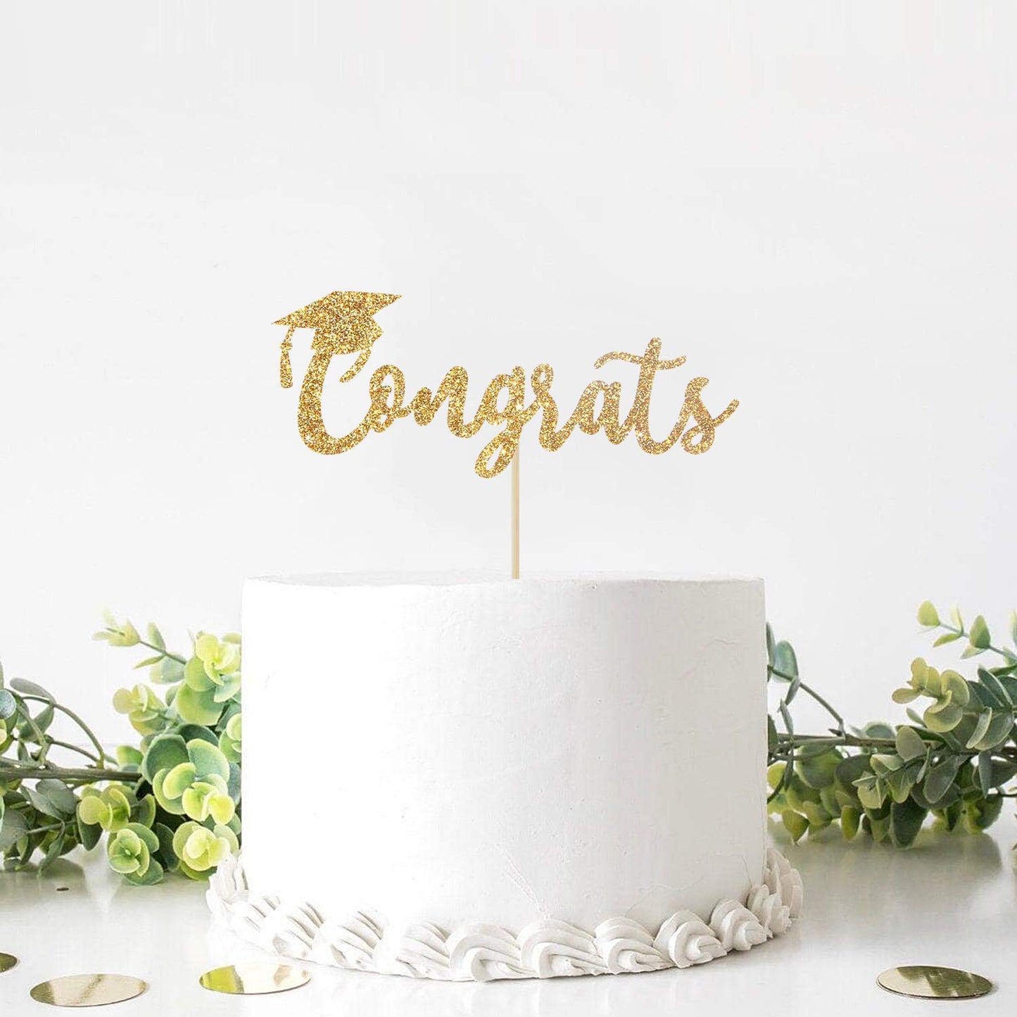 Gold Glitter Congrats Cake Topper - Congrats Grad Cake Decor - 2022 High School/ College/Senior Graduation Party Decorations Sup