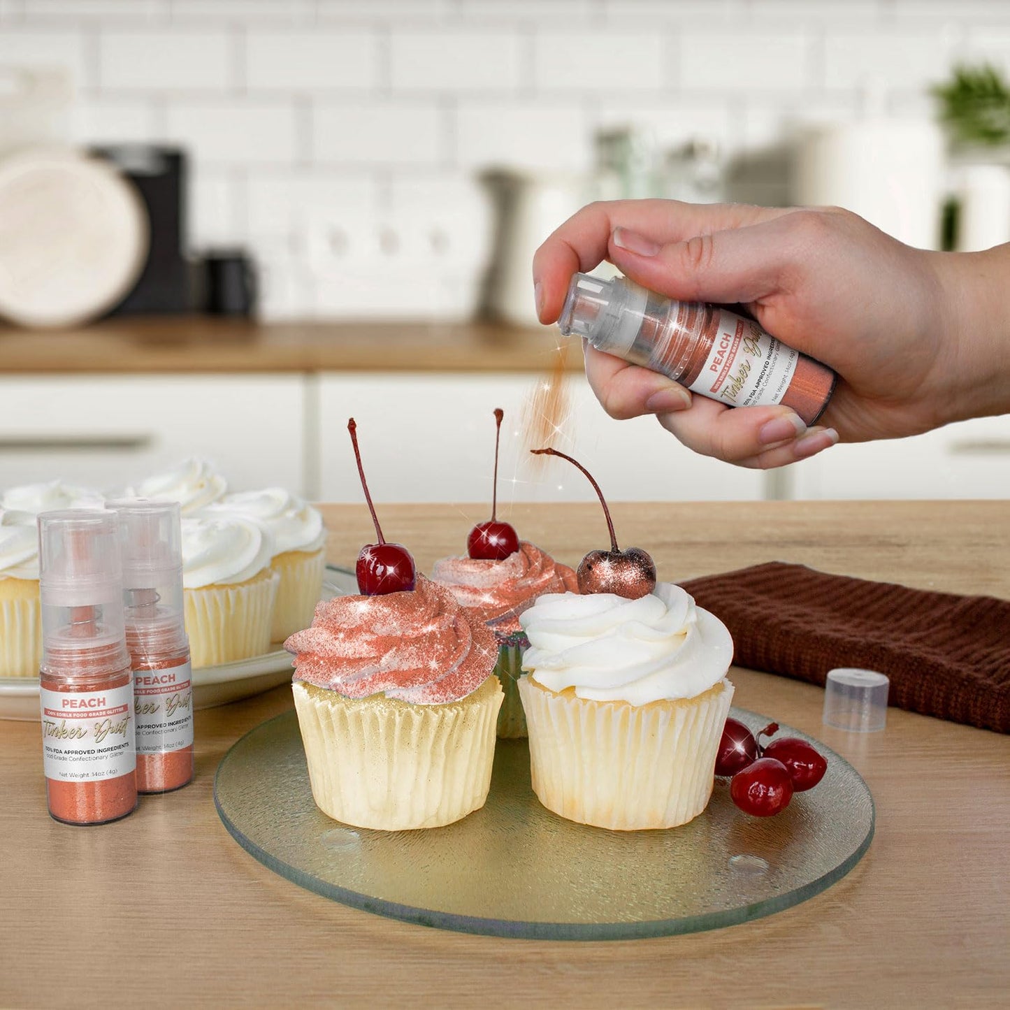 Tinker Dust - Peach (4G 1X Mini Pump) Edible Glitter For Desserts, Beverages, Cupcakes, Cake Pops And Cookies By Bakell