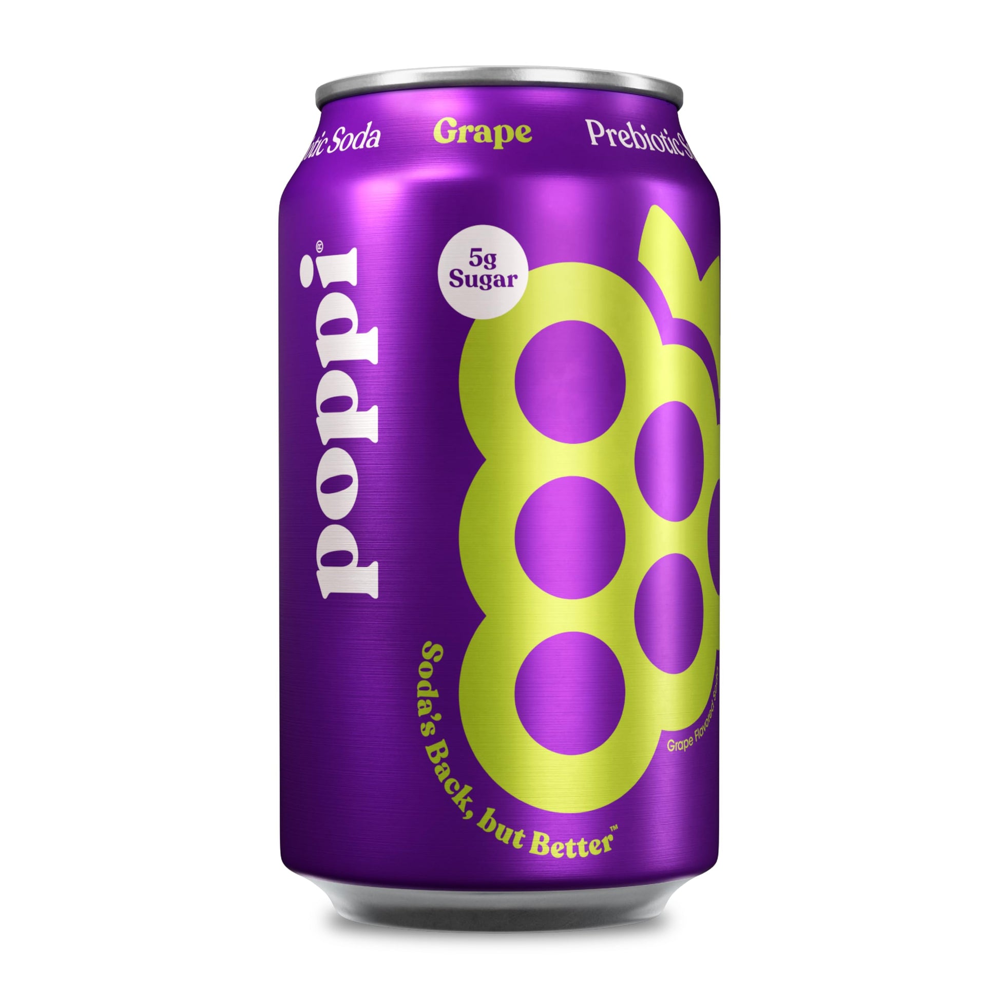 Poppi Sparkling Prebiotic Soda with Apple Cider Vinegar, Grape Flavor, 12 Fl Oz, Pack of 1