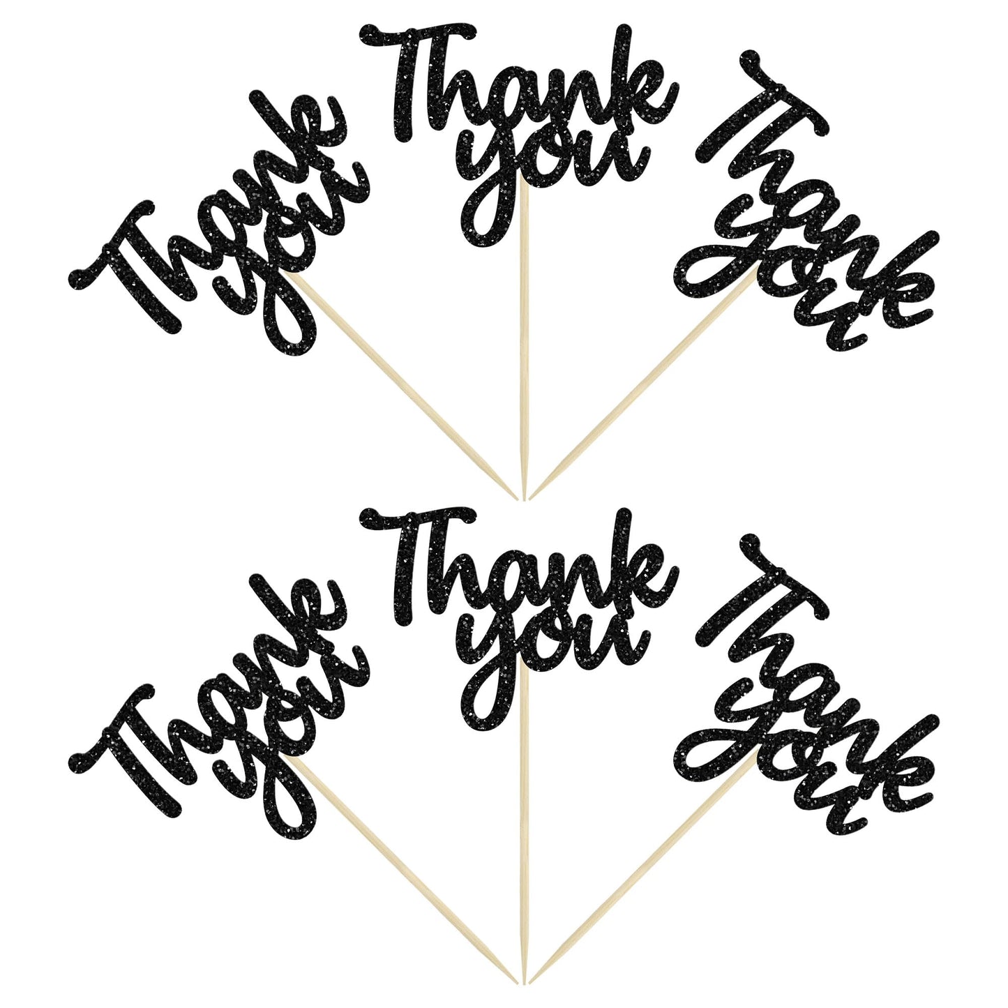 Gyufise 36 Pack Thank You Cupcake Toppers Black Glitter Thanksgiving Cupcake Picks Decorations For Baby Shower Boys Girls Birthd