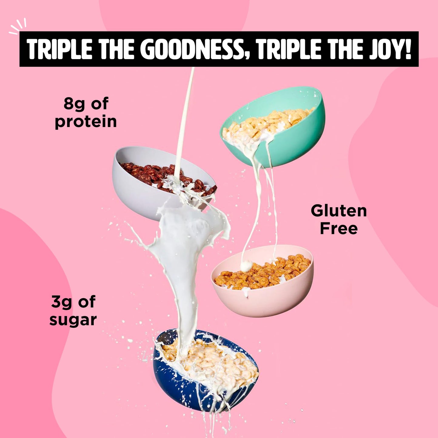 Plant-Based And Vegan Breakfast Cereal By Three Wishes - Multi-Flavor, 3 Pack - More Protein And Less Sugar Snack - Gluten-Free - Cinnamon, Cocoa And Fruity