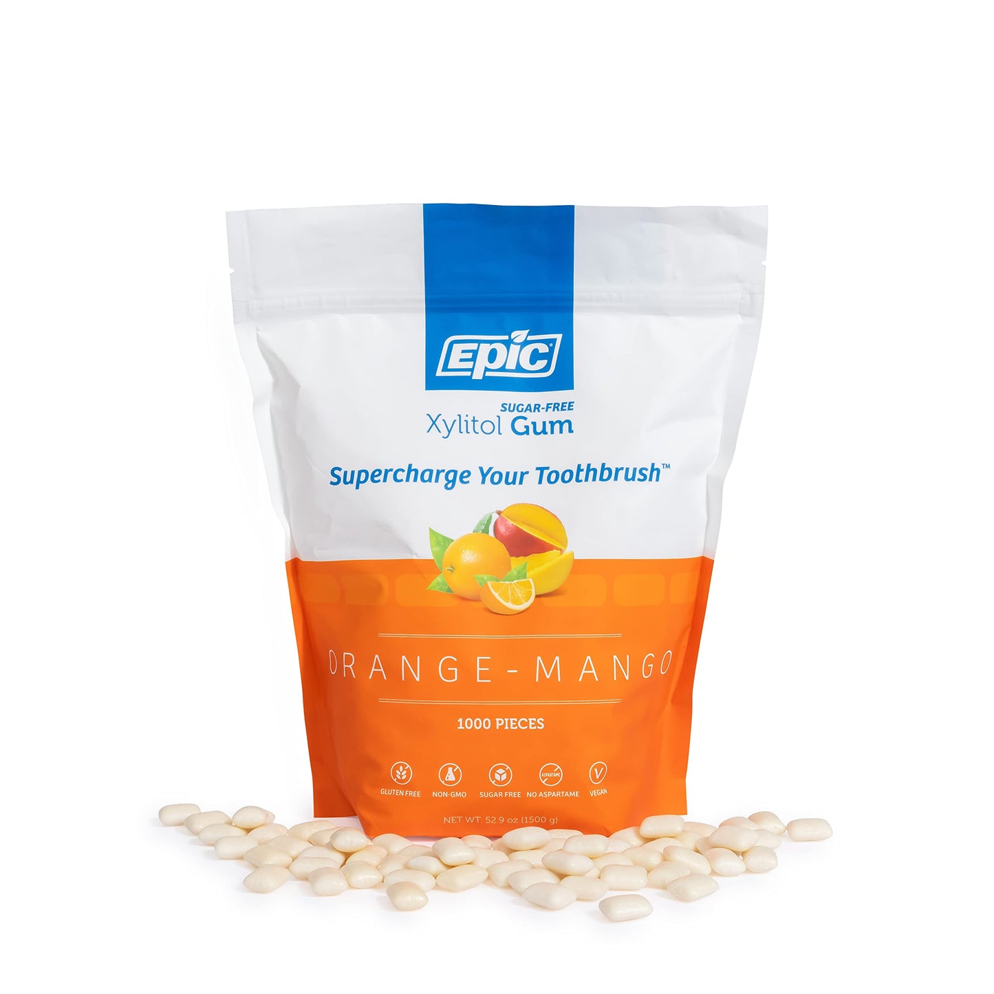 Epic Gum - Aspartame Free 100% Xylitol - Chewing Gum Sugar Free Gum - Orange Mango Flavored  1000 Pieces (Pack of 1)