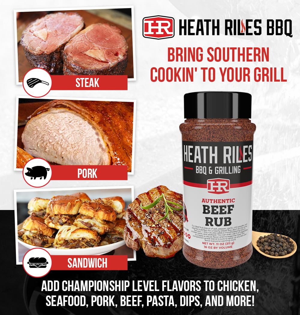Heath Riles BBQ Beef Rub Seasoning, Shaker Spice Mix, 11 oz.
