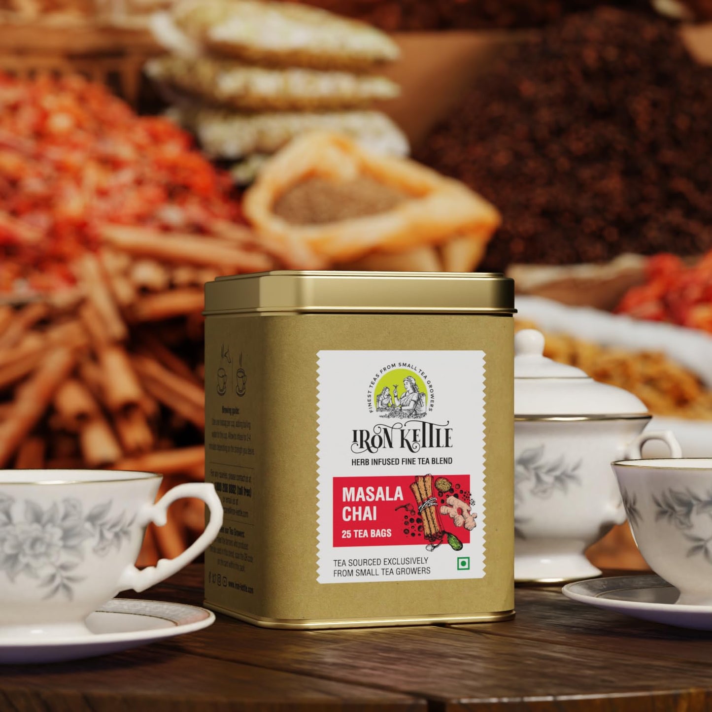 Iron Kettle Masala Chai | Enhanced Assam Ctc Tea Bag Blended With Natural Spices For Strong & Spicy Sweet Flavor | Sourced Limited Availabilityly From Small Tea Growers With Higher Fine Leaf Count | 25 Tea Bags