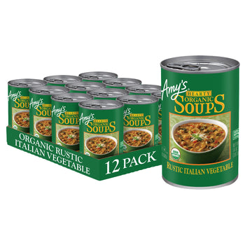 Amys Soup, Vegan Hearty Rustic Italian Vegetable Soup, Gluten Free, Made With Organic Beans and Rice, Canned Soup, 14 Oz (12 Pac