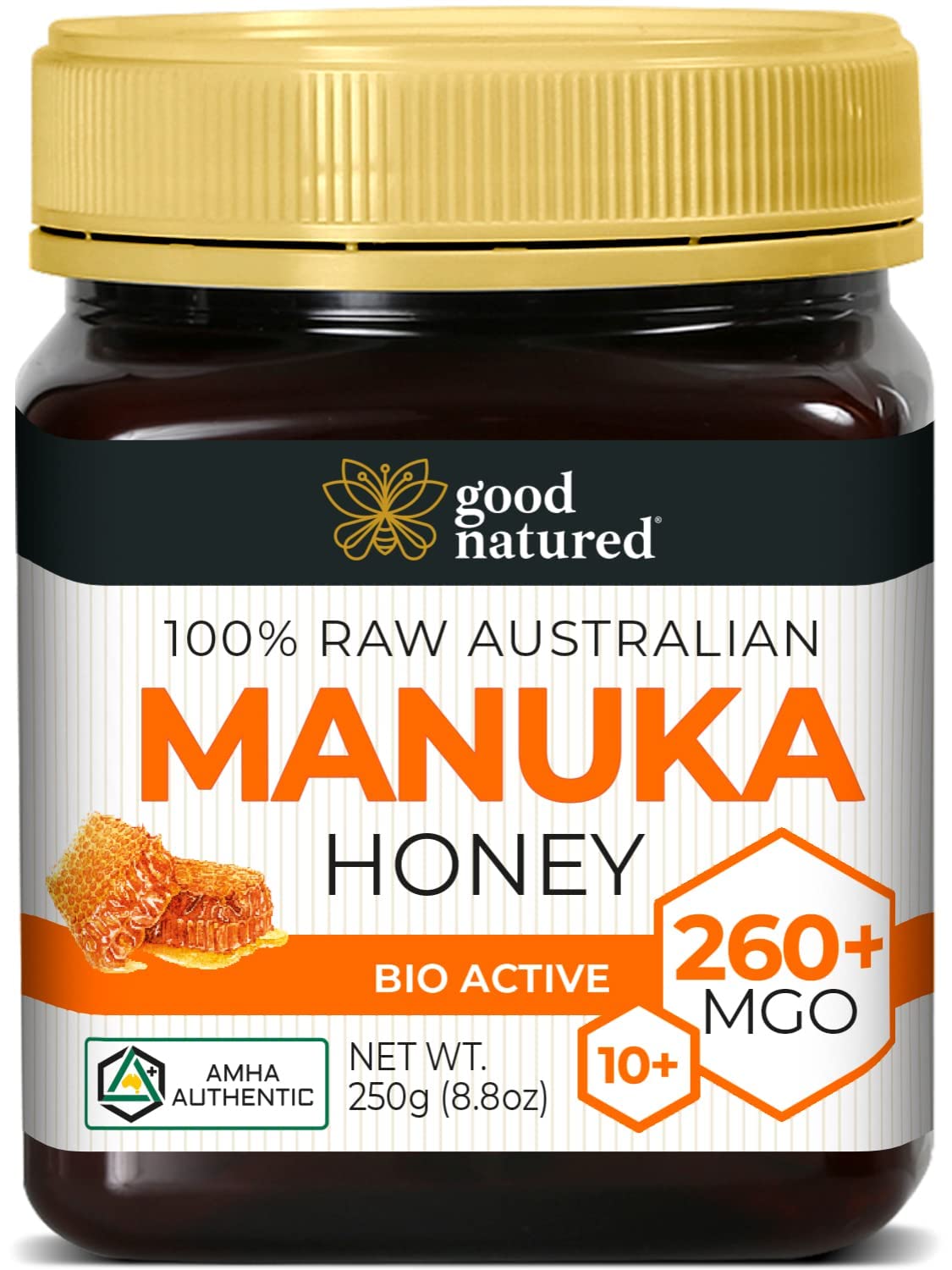 Good Natured Raw Manuka Honey MGO 260+ - 8.8oz (250g) - BPA Free Jar - Cold Extraction