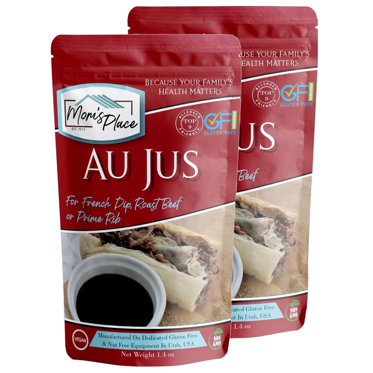 Moms Place Gluten-Free & Dairy Free Au Jus Mix (2-Pack), Vegan, Nut Free & Soy Free, 32 servings, 2.8 oz.