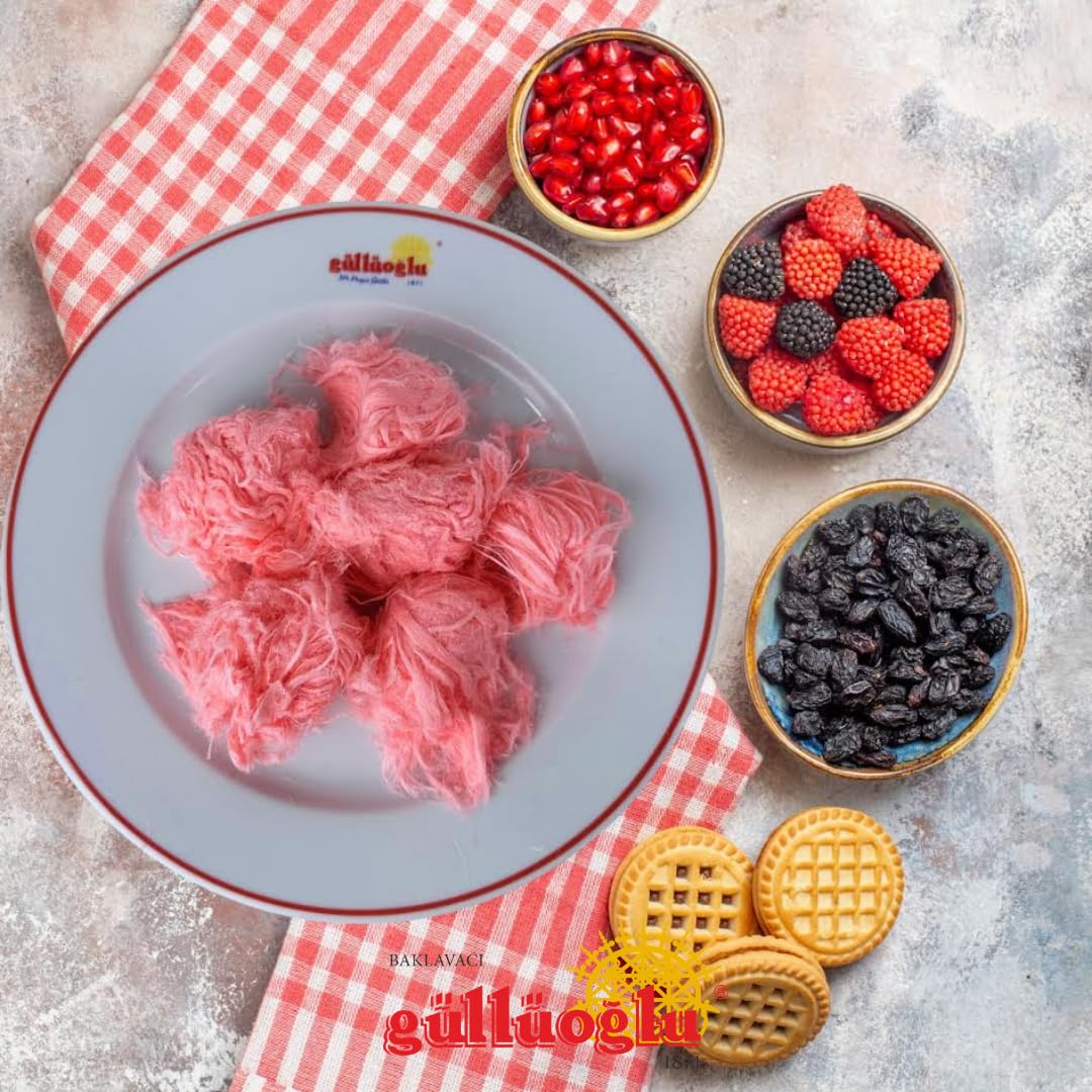 Gulluoglu Candy Floss Pomegranate (Pismaniye), Luxury Turkish Cotton Candy, Special Halva Candy 0.55Lb (Pomegranate)