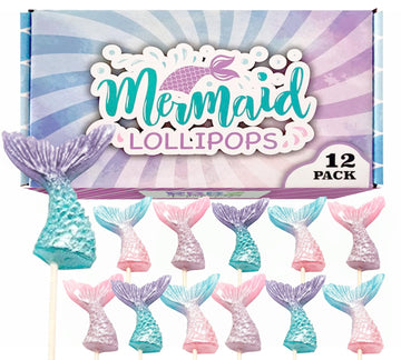 Mermaid Candy Lollipops - 12 Suckers Individually Wrapped - Great For Mermaid Party Favors - Goodie Bags For Kids Birthday - Can