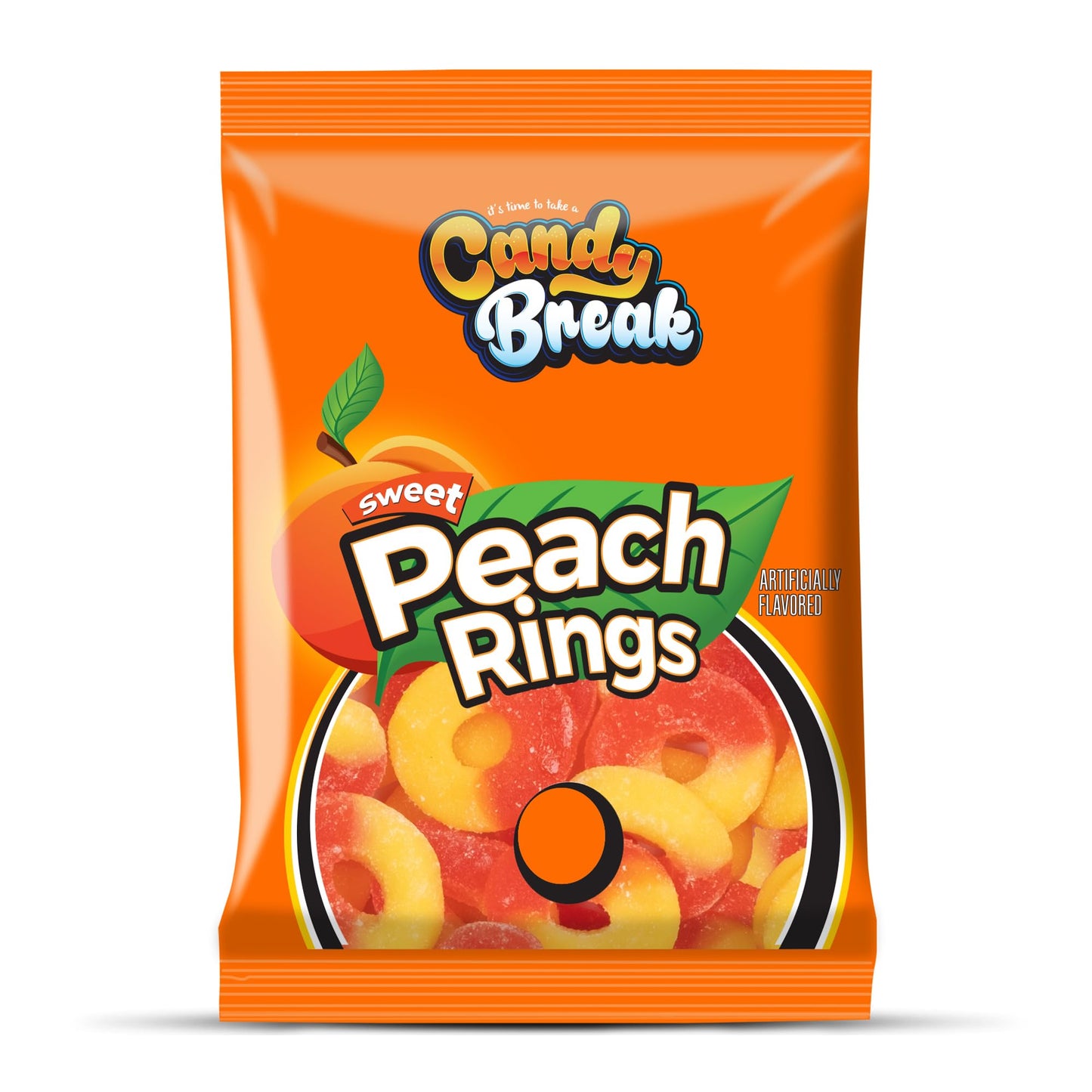 Candy Break Fruity Peach Rings 4 Oz Bag - Sweet & Chewy Gummies Bulk Candy Pack - Snacks For Kids & Grown Ups
