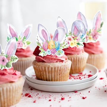 42Pcs Edible Easter Bunny Ear Cupcake Toppers Wafer Paper Happy Easter Cake Picks Easter Theme Birthday Party Spring Kids Cake D