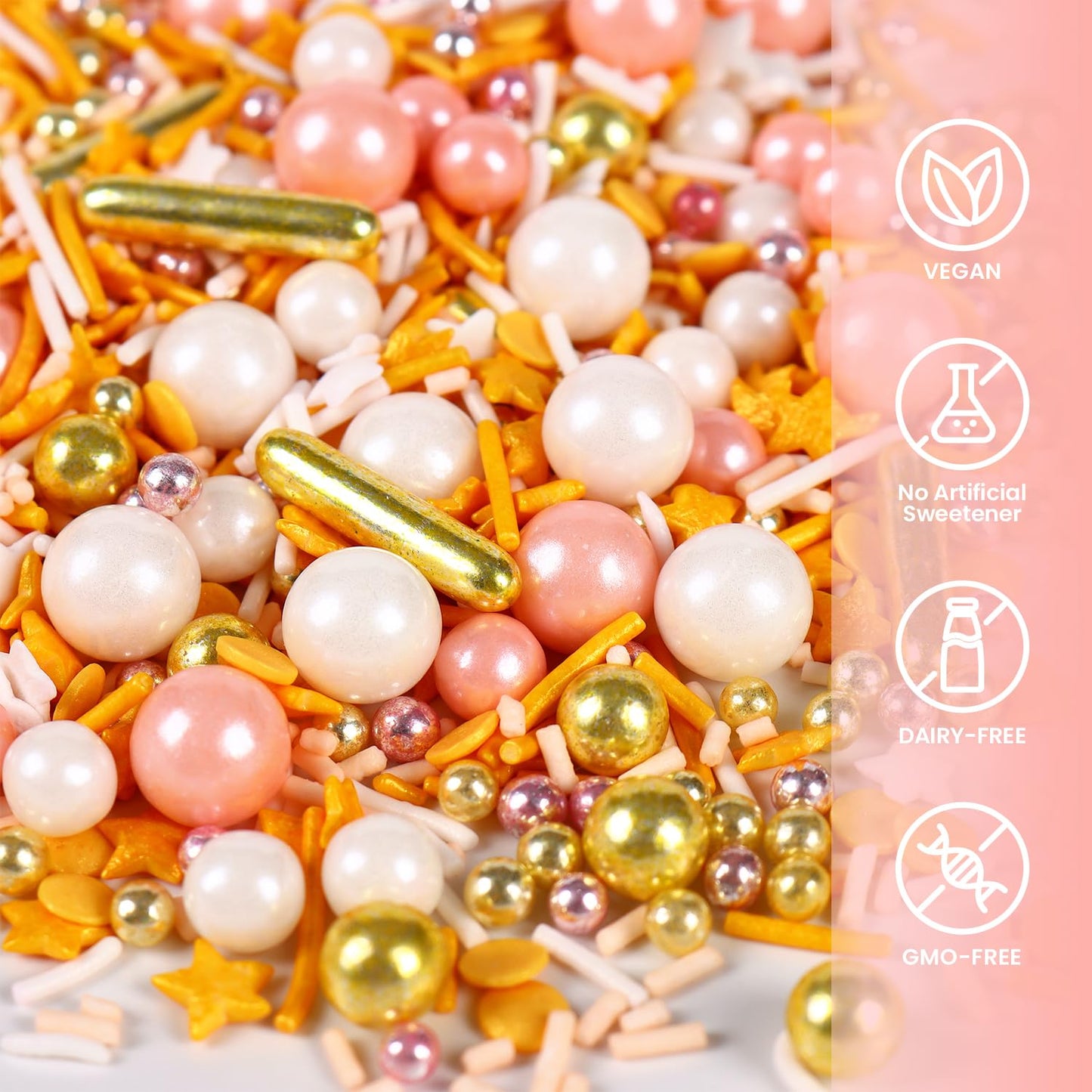 Pink Gold Sprinkles, Star Sprinkles For Cake Decorating Cupcake Toppers Ice Cream Cookie Baking, Wedding Party, 3.52Oz