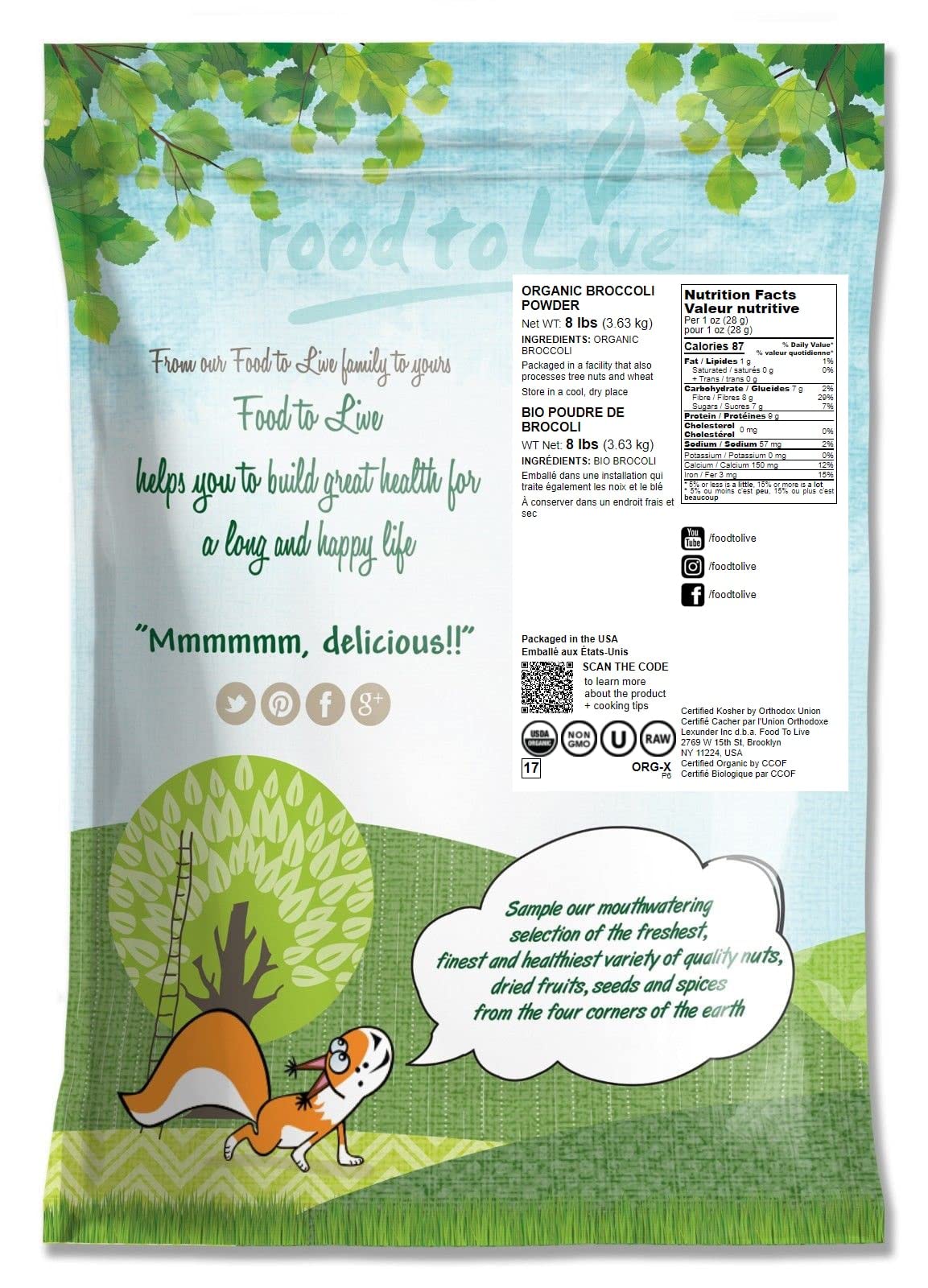 Food To Live Organic Broccoli Powder, 8 Pounds - Non-Gmo, Raw, Kosher, 100% Pure, Ground From Whole Vegetables, Vegan Superfood,