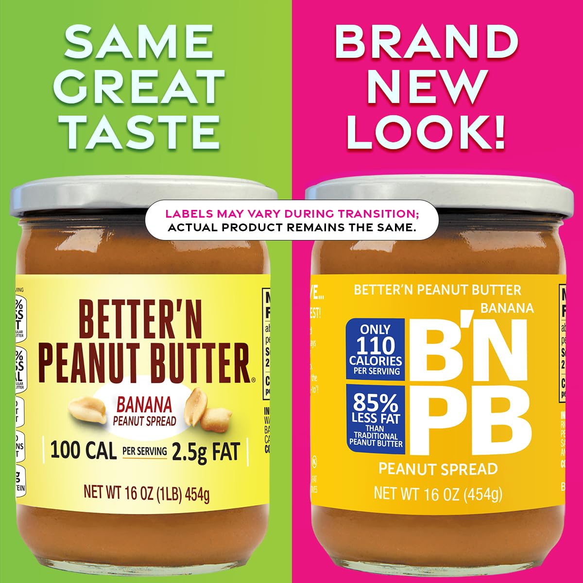 Better’n Peanut Butter Low Fat Banana Peanut Butter Spread, Creamy, Gluten Free, Dairy Free, Non GMO, 3 Pack of 16 oz Glass Jars
