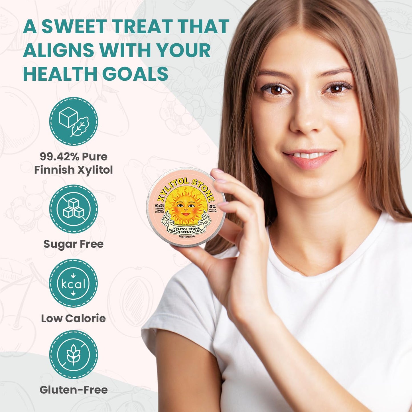 XYLITOL STONE Xylitol Candy - Vegan, Keto Friendly, Gluten Free - Peach - 2 Pack