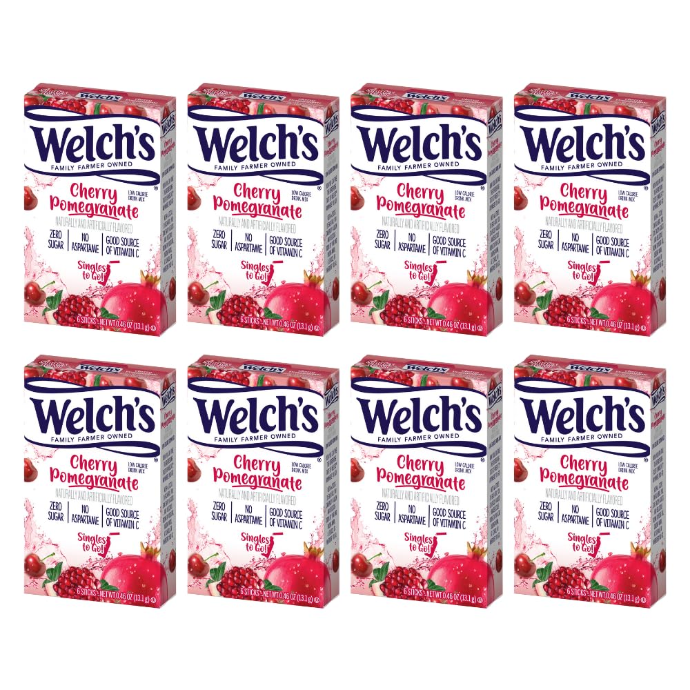 Welchs Singles To Go Water Drink Mix - Powder Sticks, Cherry Promegranate, 0.46 Ounce, 6CT (Pack of 8)