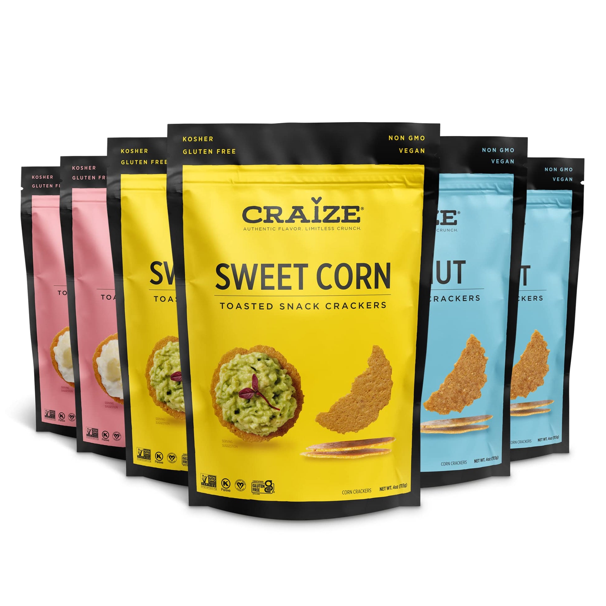 Craize Sweet Flavor Variety Pack | 2X Sweet Corn, 2X Coconut, 2X Guava Crisps | Gluten Free, Vegan, Kosher, Toasted Corn  Ers | 6 Pack, 4 Oz Each
