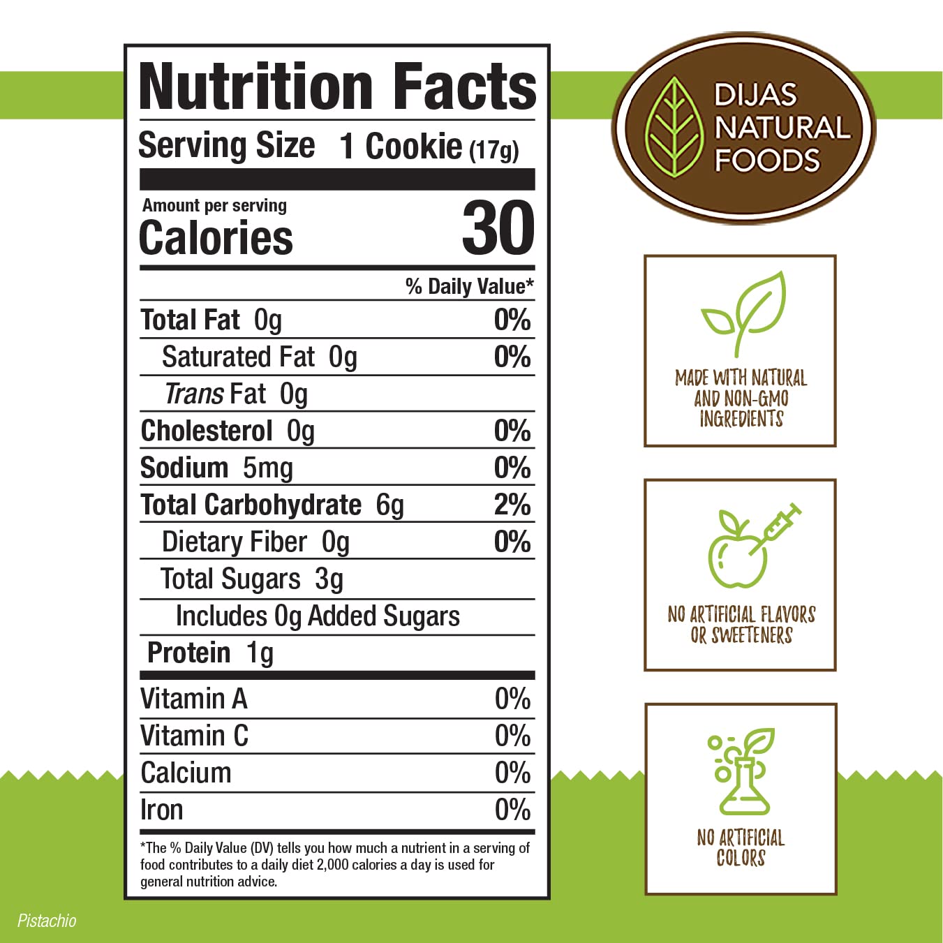 Dijas Natural Foods Crunchy Biscotti Cookies, Fat Free, All Natural, 5 Ounce, Pistachio