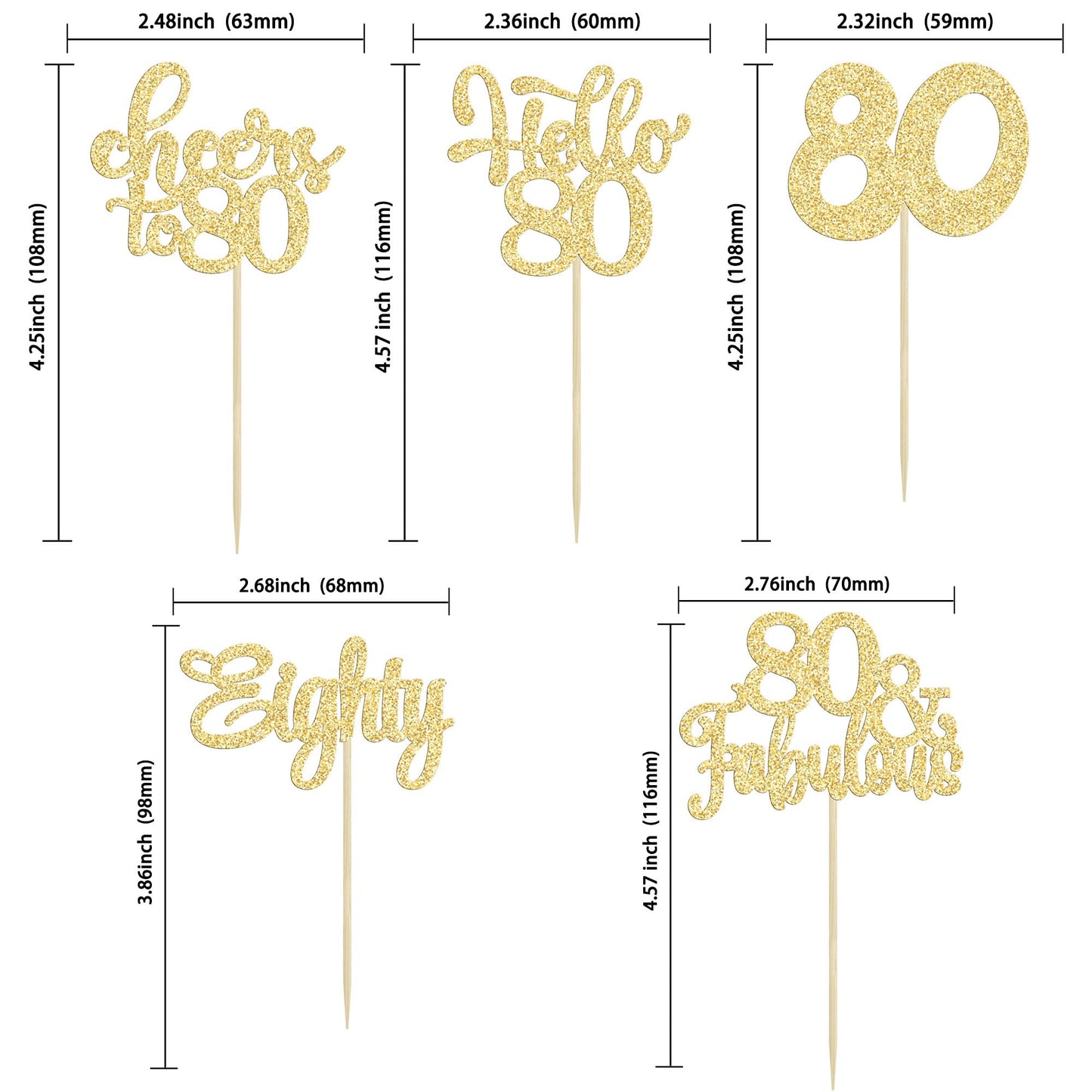 Gyufise 30Pcs Happy 80Th Birthday Cake Topper, Gold, For Birthday Anniversary Party Decorations