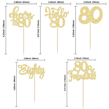Gyufise 30Pcs Happy 80Th Birthday Cake Topper, Gold, For Birthday Anniversary Party Decorations