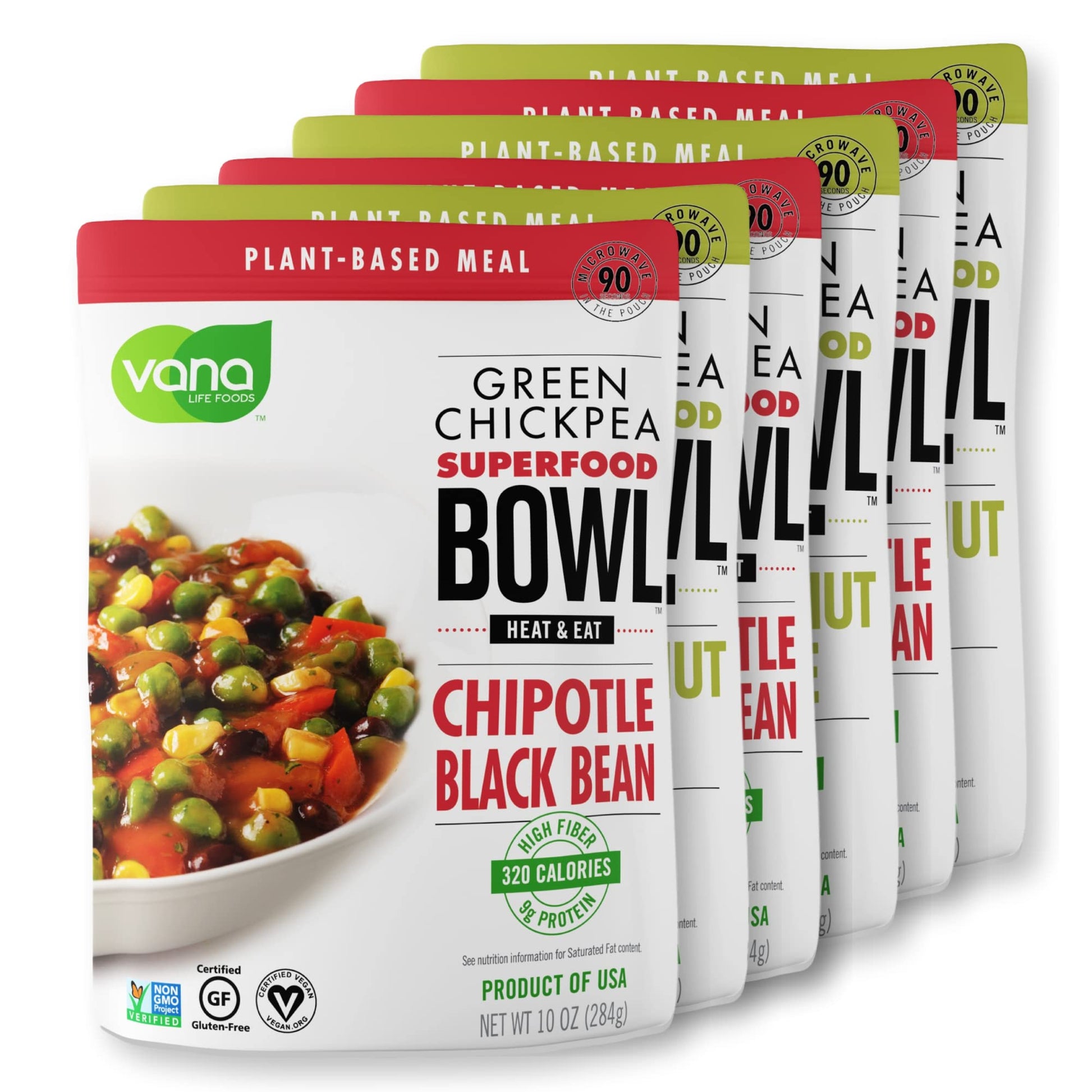 Vana Life's Foods Plant based Ready Meal - Smokey Chipotle and Zesty Thai Coconut Lime Green Chickpea Superfood - Indian Cuisine