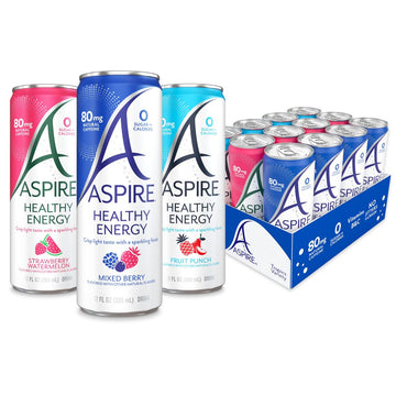 ASPIRE® Healthy Energy Drink Variety Pack, 80mg Natural Caffeine, Zero Sugar, Keto Friendly, 12 Pack