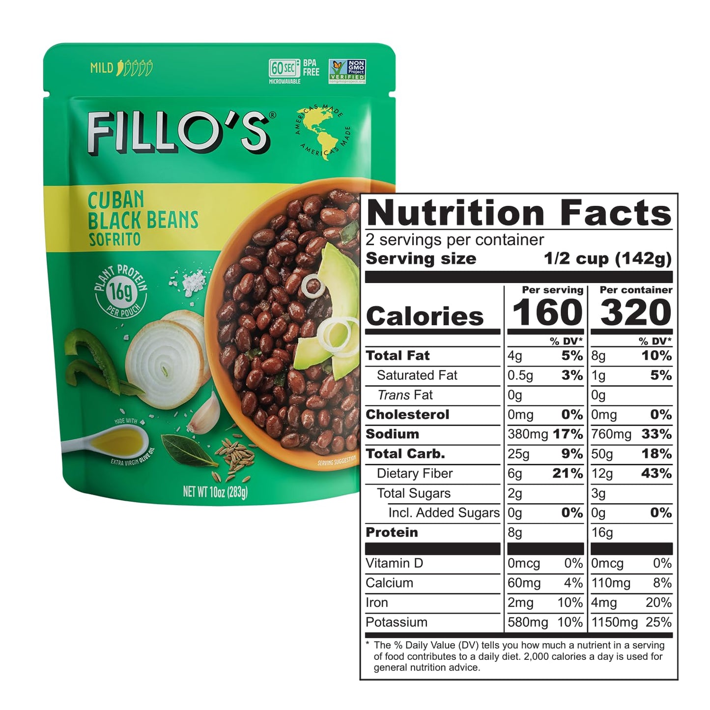 Fillo'S Cuban Black Beans - Ready To Eat Beans, Gluten-Free, Preservative-Free, Microwavable Meals, Non-Gmo, Plant Protein, Vega