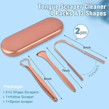 Tongue Scraper, Morgles 4Pcs Tongue Scraper Cleaner With Case Medical Grade Stainless Steel Tongue Scrapers For Adults Kids, Gre