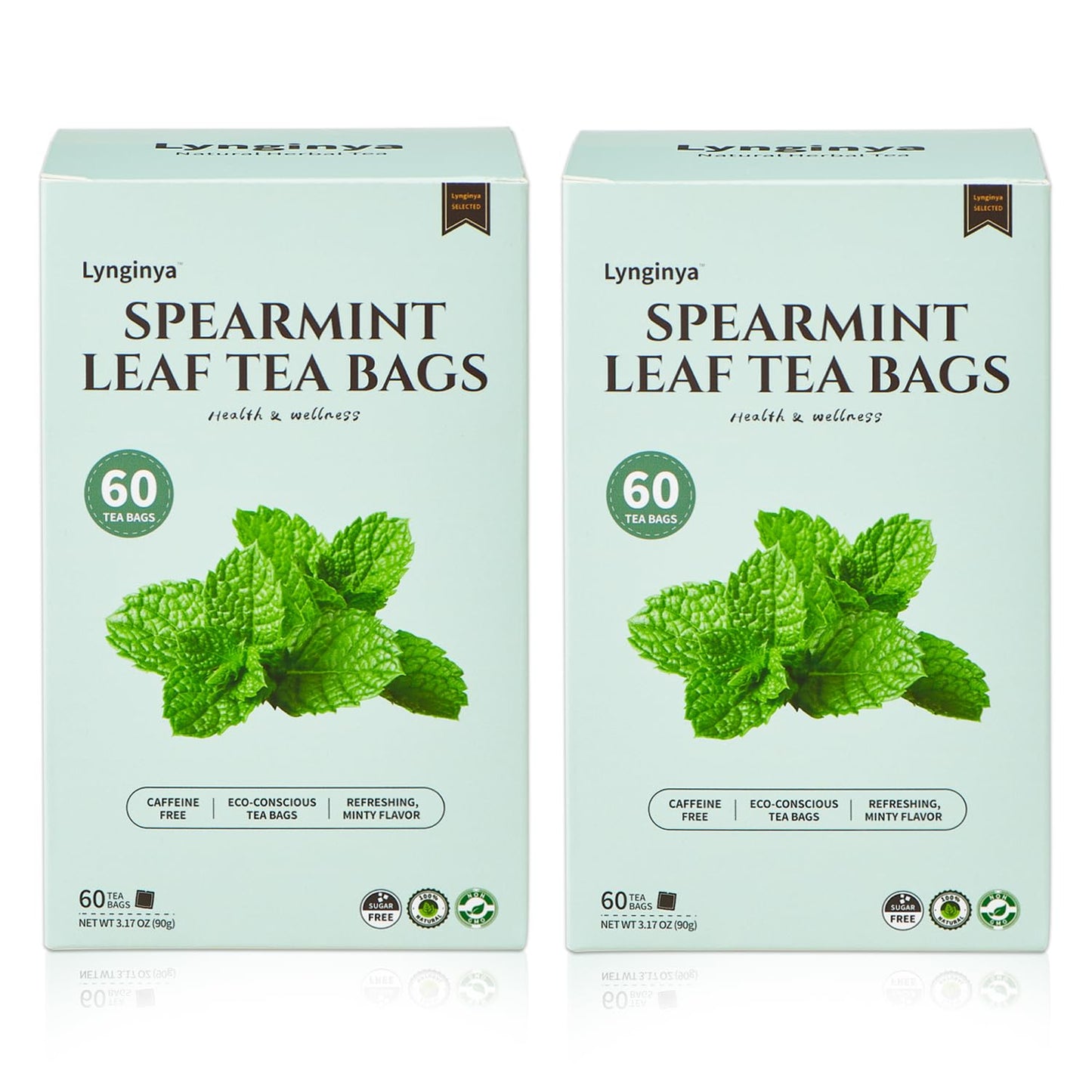 Lynginya Spearmint Tea - Herbal Tea Bags, Caffeine-Free, Refreshing Mint Flavor, 60 Bags Each, Pack of 2, Total 120 Bags