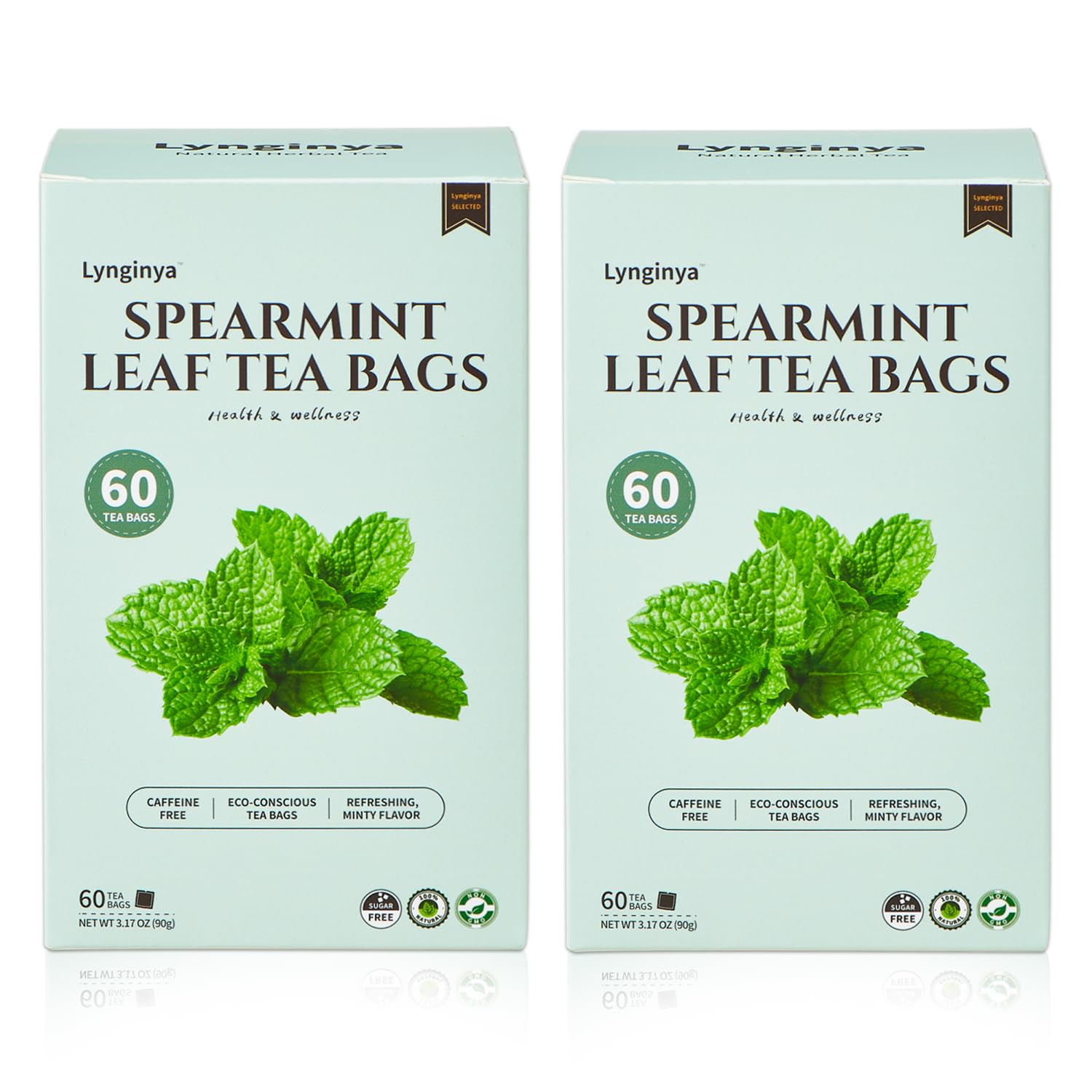 Lynginya Spearmint Tea - Herbal Tea Bags, Caffeine-Free, Refreshing Mint Flavor, 60 Bags Each, Pack of 2, Total 120 Bags