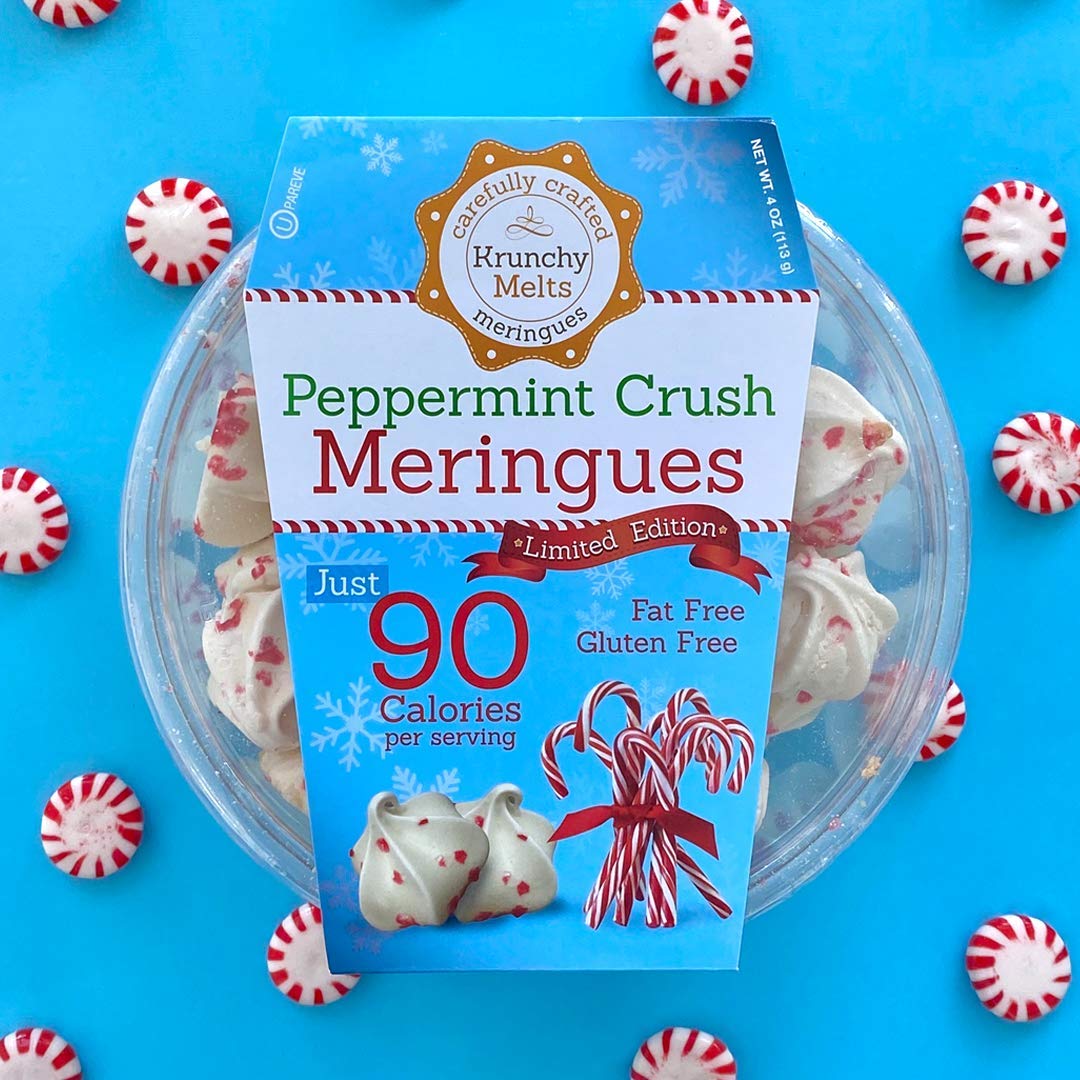 Krunchy Melts Original Meringue Cookies | Peppermint Crush Flavor | Only 90 Calories Per Serving | Fat Free, Gluten Free, Dairy Free (4 Oz)
