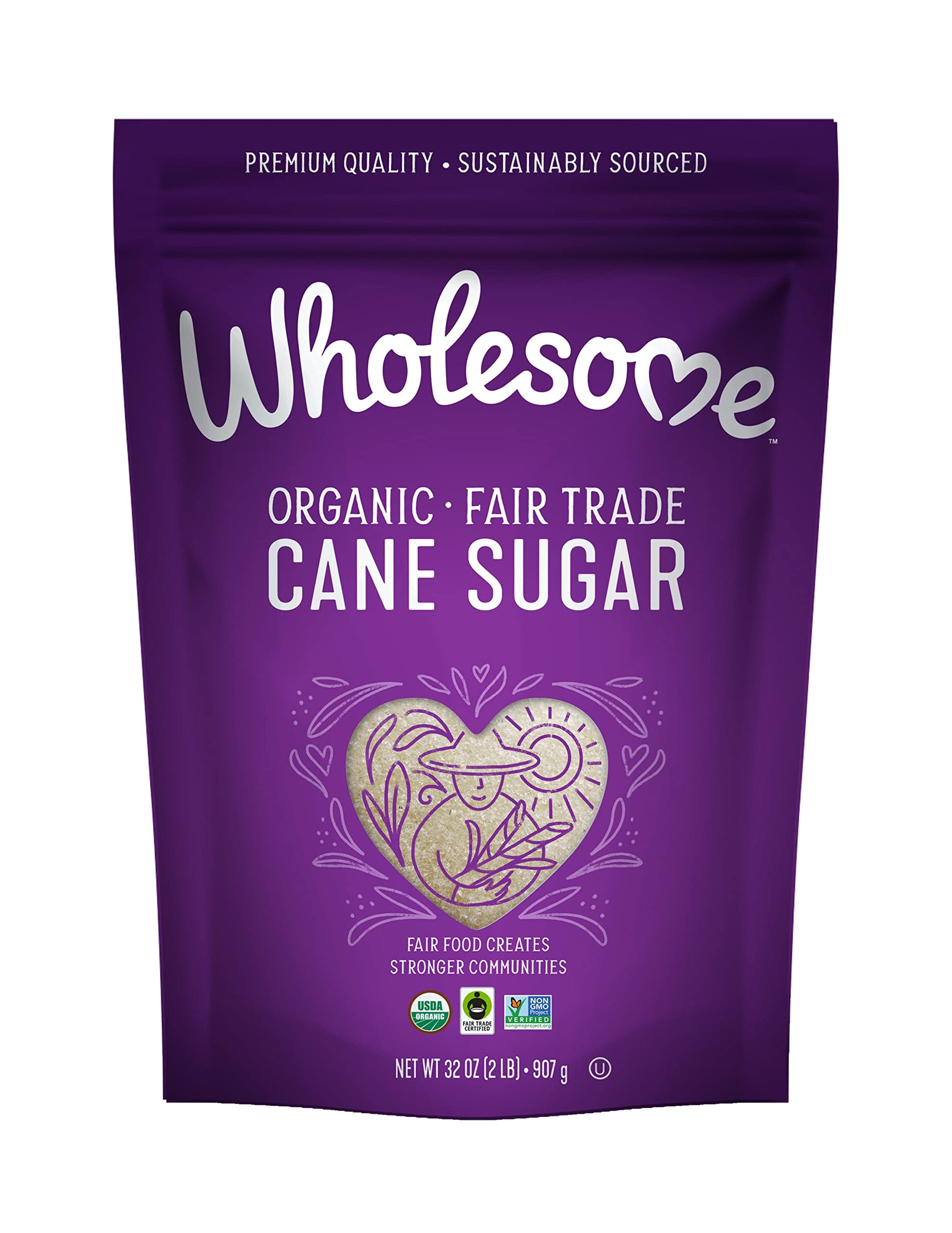 Wholesome Sweeteners 32-Ounce Organic Cane Sugar, Fair Trade, Non GMO, Gluten Free, Pure & Vegan, for Baking and Sweetening, 6 P