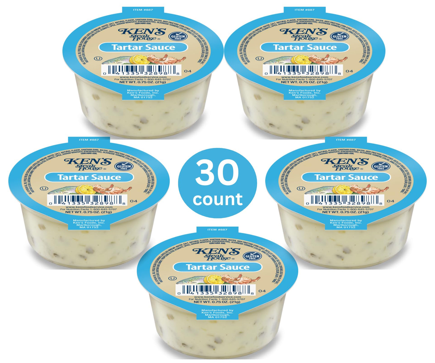 30 Count | Salad Dressing Dipping Sauce Portion Cups | Single Serve Packets (Tartar Sauce)