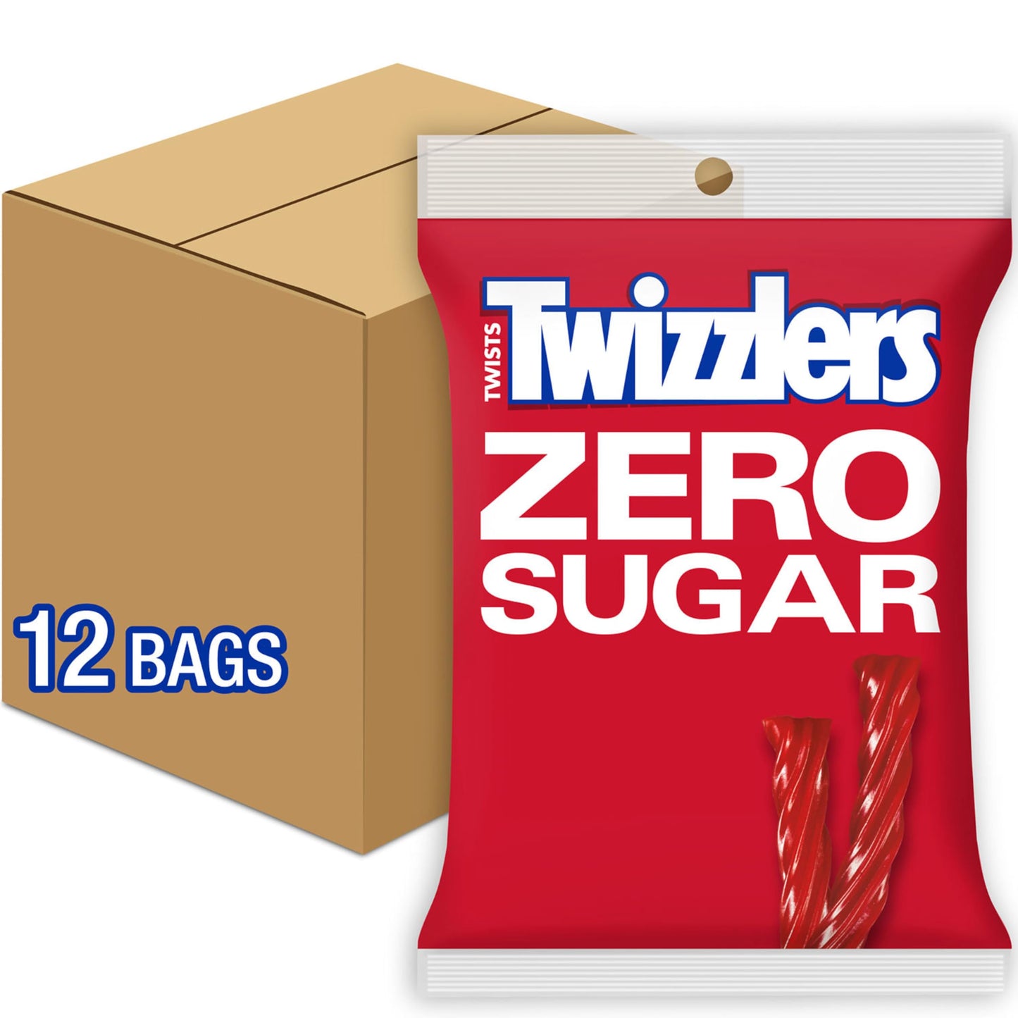 TWIZZLERS Zero Sugar Twists Strawberry Flavored Licorice Style, Chewy Candy Bags, 5 oz (12 Count)