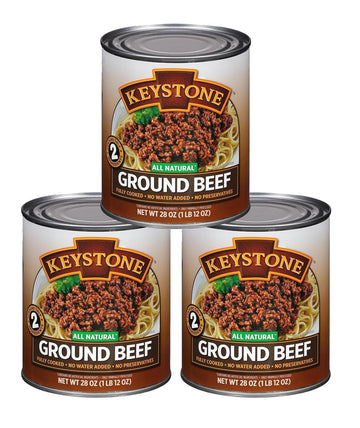 Keystone Meats All Natural Heat and Serve Ground Beef 28 Oz Fully Cooked Canned Meat Shelf Stable Emergency Survival Canned Food