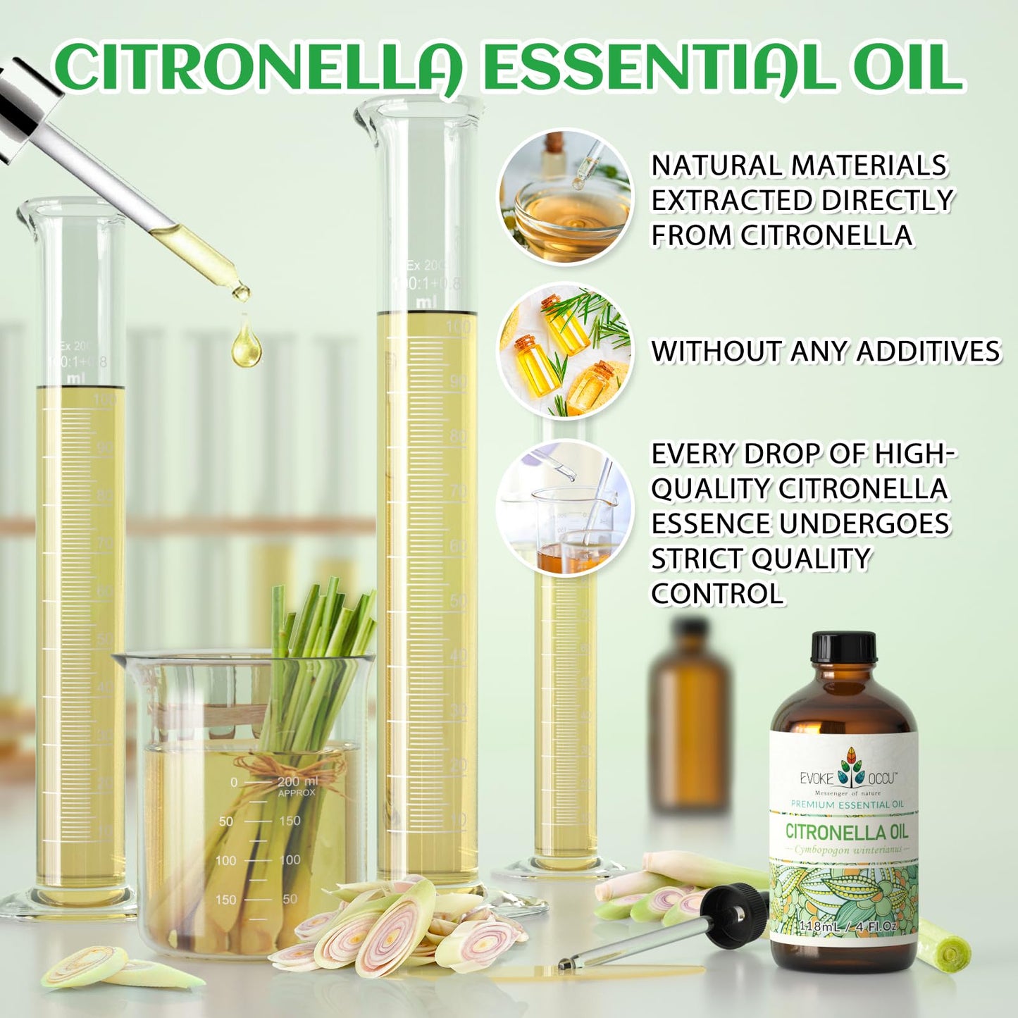 Evoke Occu Citronella Essential Oil 4 Oz, Pure Citronella Oil For Skin Hair Diffuser Spray Roll On- 4 Fl Oz