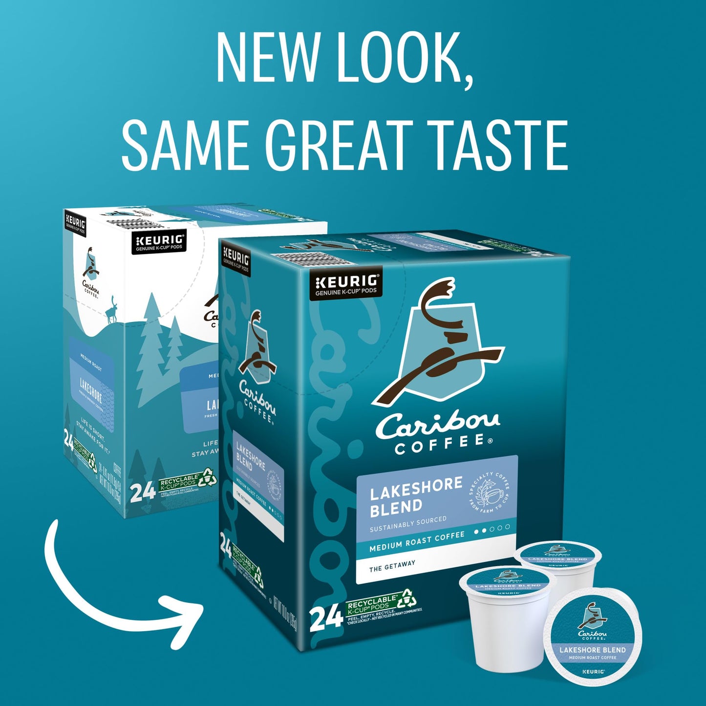 Caribou Coffee Lakeshore Blend Keurig Single-Serve K-Cup Pods, Medium Roast, 96 Count (4 Packs Of 24)