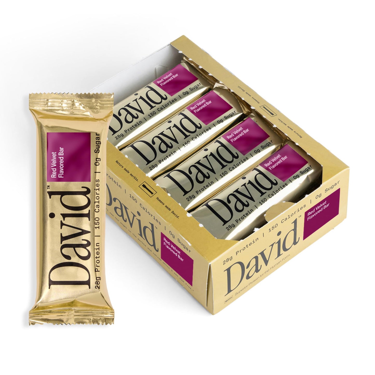 David High Protein Bars No Sugar - Sugar Free Protein Bars  Low Carb  Gluten Free - 28g of Protein  150 Calories - David Bar On-The-Go Snack - Red Velvet  Pack of 12