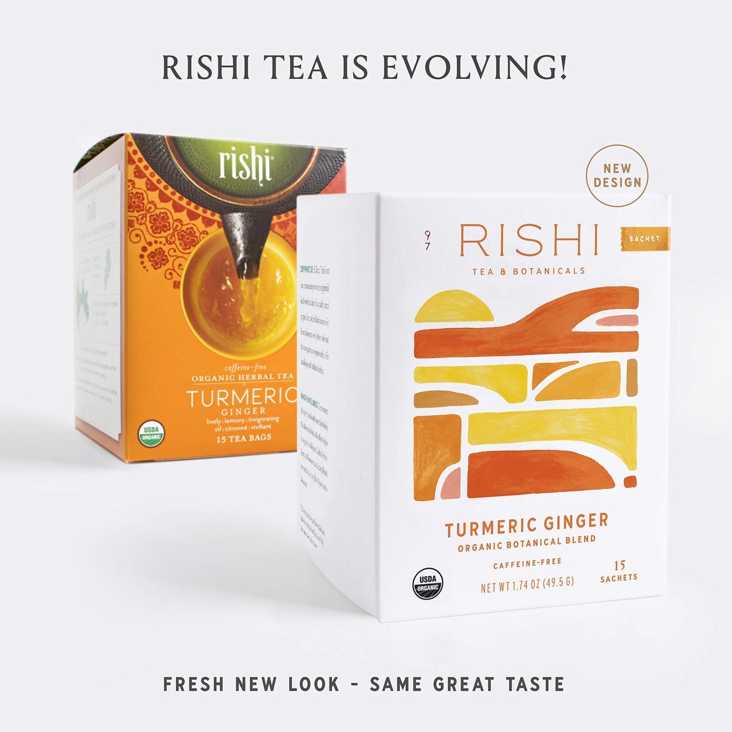 Rishi Tea Organic Turmeric Ginger Herbal Tea Sachets, Caffeine-Free, 15 Count (Pack of 2)